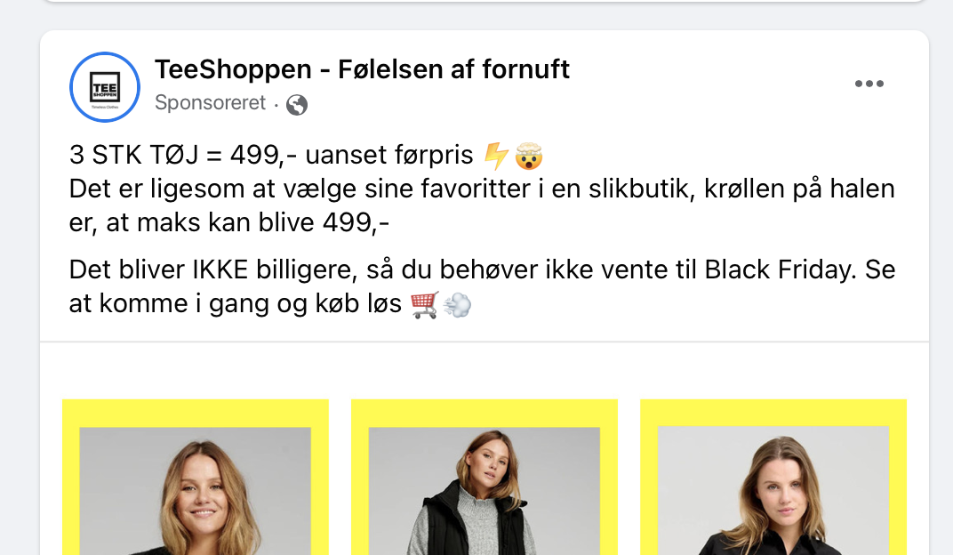 Sponsoreret annonce fra TeeShoppen på Facebook